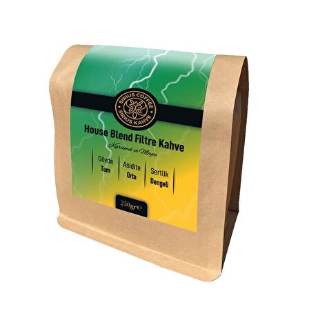 Sirius Kahve House Blend Orta Sert-Sert İçim Öğütülmüş Orta Amerika Filtre Kahve 250 gr