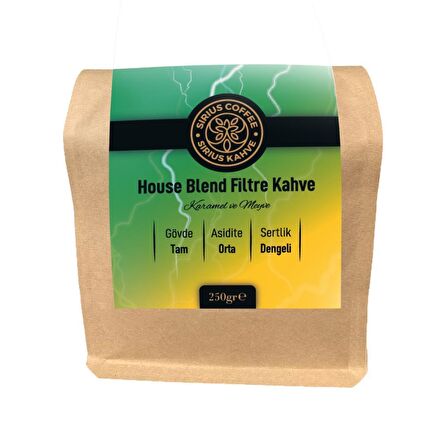 Sirius Kahve House Blend Orta Sert-Sert İçim Öğütülmüş Orta Amerika Filtre Kahve 250 gr
