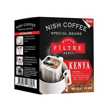 Nish Kahve Pratik Filtre Kahve Kenya Orta Sert-Sert İçim Öğütülmüş Kenya Filtre Kahve 50 gr