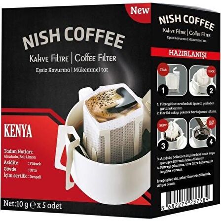 Nish Kahve Pratik Filtre Kahve Kenya Orta Sert-Sert İçim Öğütülmüş Kenya Filtre Kahve 50 gr