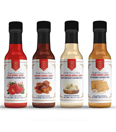 Nish Çilek, Karamel, Beyaz Çikolata, Petibör Aromalı Şurup 4x250 ML - Pet Şişe