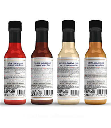 Nish Çilek, Karamel, Beyaz Çikolata, Petibör Aromalı Şurup 4x250 ML - Pet Şişe