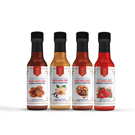 Nish Karamel, Vanilya, Fındık, Çilek Aromalı Şurup 4'lü Set (4x250 ML)-Pet Şişe