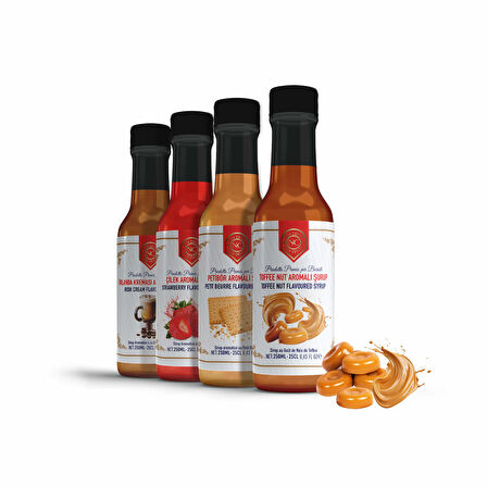Nish Petibör, Irish Cream, Toffee Nut, Çilek Aromalı Şurup 4'lü Set (4x250 ML)-Pet Şişe