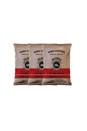 Nish Kahve Coffee Colombia Orta Sert-Sert İçim Öğütülmüş Colombia Filtre Kahve 3 x 80 gr