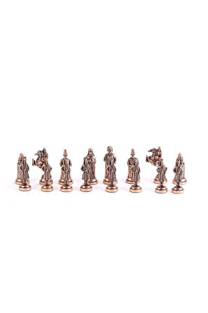 Gift Home Büyük Boy Metal Osmanlı Bizans Satranç Takımı Antik Ve Ceviz Desenli Mdf Ahşap Satranç Tahtası (37x3