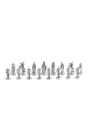 Gift Home Büyük Boy Metal Osmanlı Bizans Satranç Takımı Antik Ve Ceviz Desenli Mdf Ahşap Satranç Tahtası (37x3