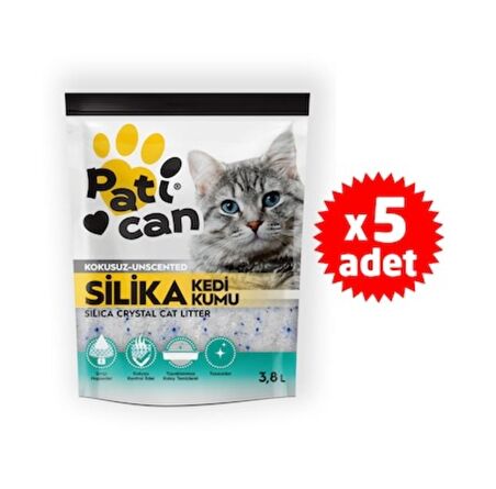 PATİCAN 5 ADET SİLİKA KRİSTAL KEDİ KUMU 3.8 LT