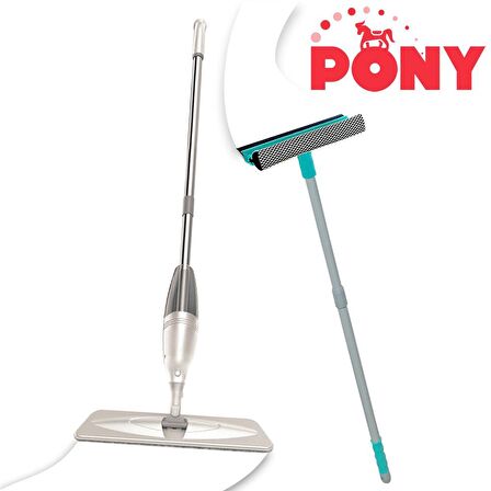 PONY SÜPER 2 Lİ SPREY MOP + TELESKOPİK SAPLI CAM SİLECEĞİ KREM PASPAS TEMİZLİK SETİ