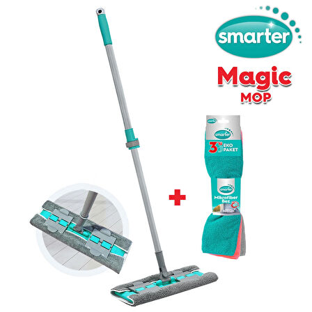SMARTER MAGIC MOP PASPAS + MİKROFİBER BEZ 3 LÜ TEMİZLİK BEZİ