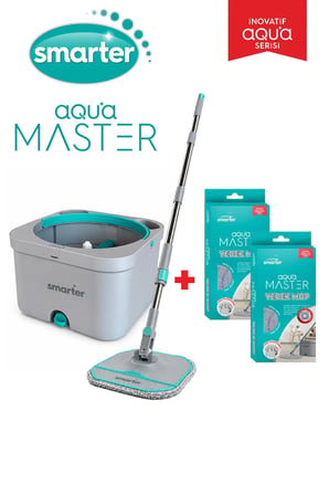 SMARTER AQUA MASTER TEMİZLİK SETİ + 2 ADET YEDEK MOP TEMİZ & KİRLİ SUYU AYIRMA ÖZELLİĞİ OTOMATİK TEMİZLİK SETİ MOP PASPAS 