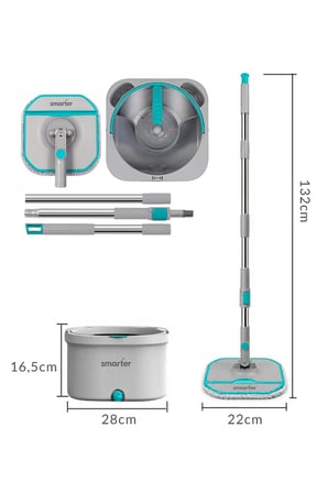SMARTER AQUA MASTER + ÜÇGEN APARAT TEMİZ & KİRLİ SUYU AYIRMA ÖZELLİĞİ OTOMATİK TEMİZLİK SETİ MOP PASPAS CAM VE KÖŞE İÇİN