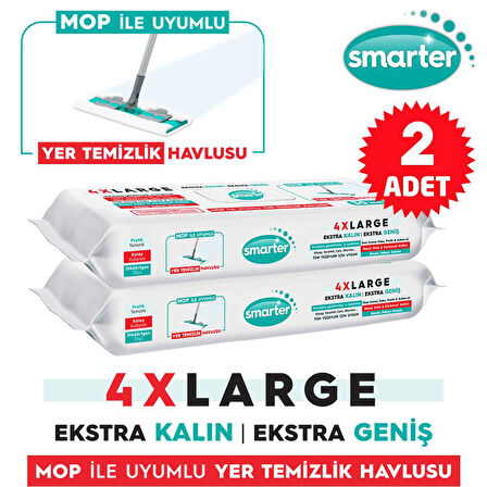 Smarter 2 Adet Yer Temizlik Havlusu Bezi 4XL Mopa Uyumlu Yüzey Beyaz Sabun Kokulu Sirke ve Karbonat Katkılı 60 Yaprak