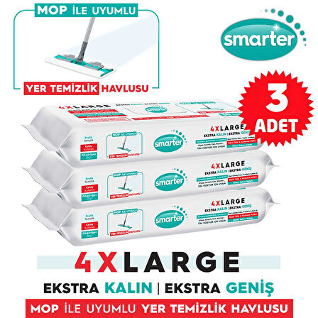 Smarter 3 Adet Yer Temizlik Havlusu Bezi 4XL Mopa Uyumlu Yüzey Beyaz Sabun Kokulu Sirke ve Karbonat Katkılı 90 Yaprak