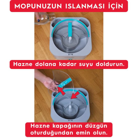 SMARTER AQUA MASTER 4 ADET MİKROFİBER MOP TEMİZ&KİRLİ SUYU AYIRMA ÖZELLİĞİ OTOMATİK TEMİZLİK SETİ PASPAS