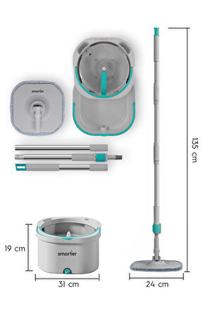 SMARTER Aqua Max Ve Üçgen Aparat Temiz & Kirli Suyu Ayırma Temizlik Seti Mop Paspas Cam Sileceği