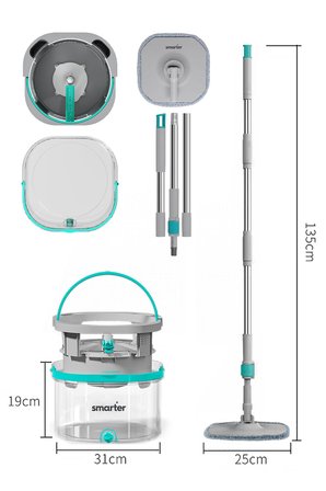 SMARTER Aqua Max ÖZEL SERİ ŞEFFAF Temiz & Kirli Suyu Ayırma Çift Kova Temizlik seti Mop Paspas
