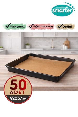 SMARTER 50 Adet Ağartılmamış Hazır Kesilmiş Pişirme Kağıdı Airfryer 42x37cm Yapışmaz