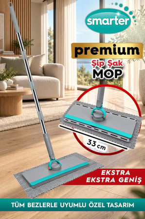 SMARTER Premium Şip Şak Mop XXL Ekstra Ekstra Geniş Otomatik El Değmeden Tüm Bezlerle Uyumlu Temizlik Seti Paspas