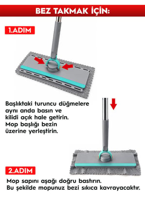 SMARTER Premium Şip Şak Mop XXL Ekstra Ekstra Geniş Otomatik El Değmeden Tüm Bezlerle Uyumlu Temizlik Seti Paspas