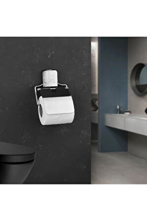 Metal Kapaklı Yapışkanlı Tuvalet Kağıdı Askısı Banyo Tuvalet Kağıtlığı Aparatı Peçetelik Organizer Plastik