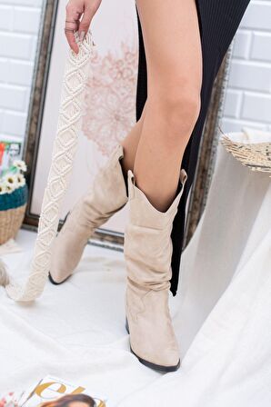 Mumbai Vizon  Süet  Kadın Kovboy Çizme