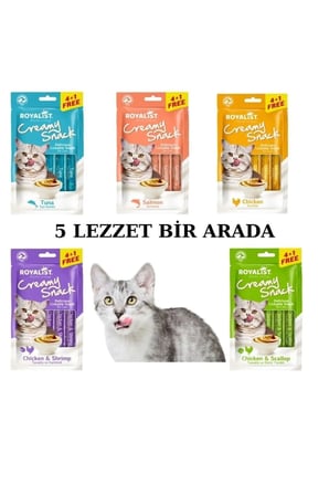 25*15gr Creamy Snack 5'li Karma Set Kedi Ödülü- Tavuklu,somonlu,ton Balıklı,deniz Taraklı,karidesli