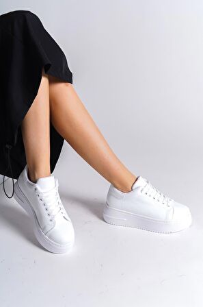 BİANA Bağcıklı Ortopedik Taban Kadın Sneaker Ayakkabı BT Beyaz