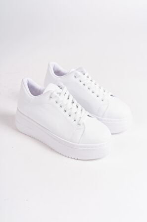 BİANA Bağcıklı Ortopedik Taban Kadın Sneaker Ayakkabı BT Beyaz