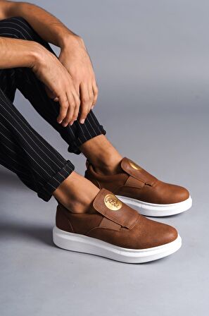 Hippo Bağcıksız Cilt Erkek Günlük Sneaker Ayakkabı BT Taba
