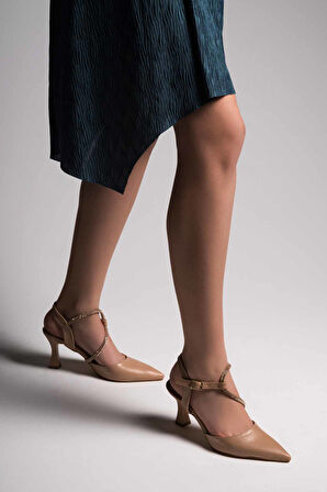 İlme Nude Kadın Taşlı Topuklu Ayakkabı