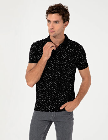 Polo Yaka Erkek T-Shirt-Siyah | S