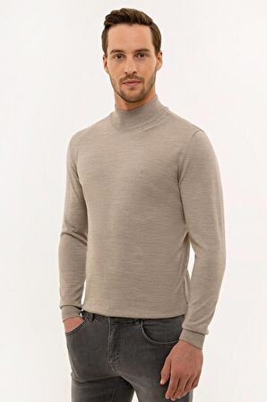 Erkek Taş Slim Fit Yarım Balıkçı Yaka Basic Triko Kazak G021SZ0TK.000.1111413