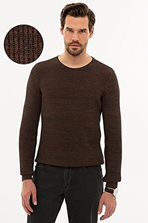 Erkek Kahverengi Slim Fit Bisiklet Yaka Triko Kazak G021SZ0TK.000.1121874