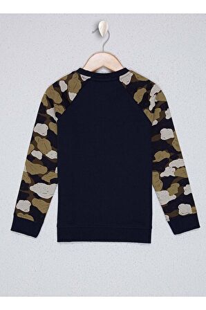 Bisiklet Yaka Normal Kalıp Desenli Lacivert Erkek Çocuk Sweatshirt