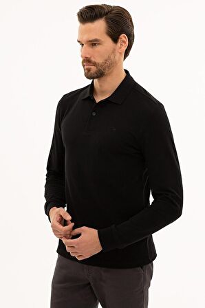 Erkek Siyah Slim Fit Polo Yaka Sweatshirt G021GL082.000.1208969