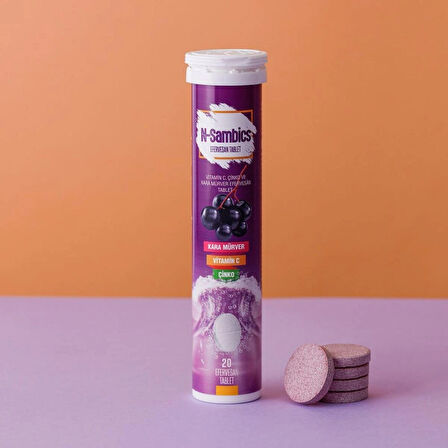N-Sambics, Kara Mürver Ekstresi C Vitamini Çinko içeren 20 Efervesan Tablet