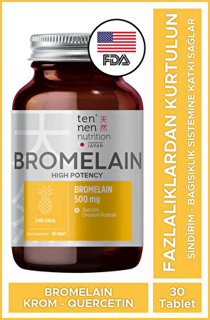 Tennen Nutrition Bromelain 500 Mg | 2400 GDU/Gr Yüksek Enzim Aktivitesi | Quercetin ve Krom Pikolinat Gelişmiş Formülasyon