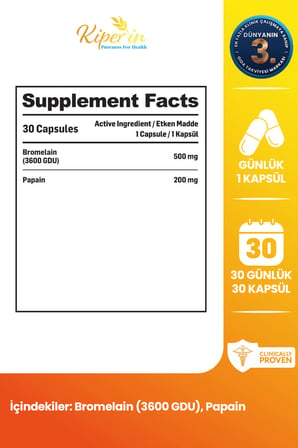 Bromelain (3600 GDU) & Papain - Doğal Proteolitik Enzim (30Kapsül & 700Mg)