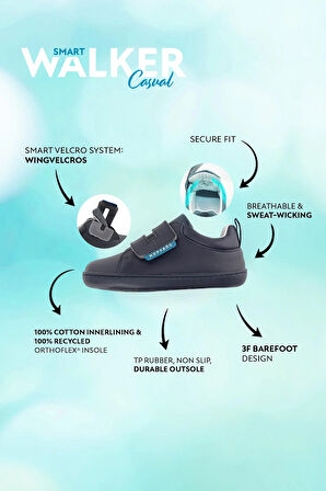 Smart Walker Casual Mat Lacivert Barefoot Çocuk Ayakkabı