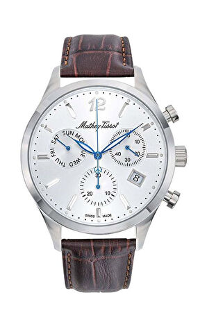Mathey Tissot H411CHALS Swiss Made Fonksiyonlar Aktif Deri Kordon Safir Çizilmez Cam Kahverengi Erkek Kol Saati