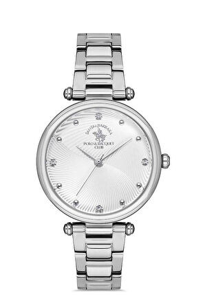 Santa Barbara Polo SB.1.10411.1 Taşlı Tasarım Çelik Kordonlu 5 ATM Suya Dayanıklı Metalik Renk Kadın Kol Saati