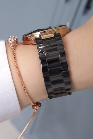 Kesme Camlı Çelik Bilezik Siyah/rose Gold Kadın Kol Saati - Taşlı Bileklik Hediyeli