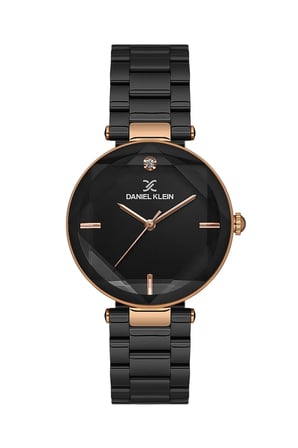 Kesme Camlı Çelik Bilezik Siyah/rose Gold Kadın Kol Saati - Taşlı Bileklik Hediyeli