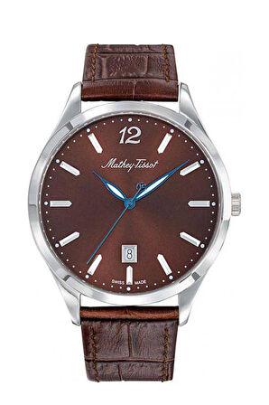Mathey Tissot H411AM Swiss Made Deri Kordon Safir Çizilmez Cam Kahverengi Erkek Kol Saati