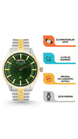 Mascionni Gold Gümüş Çelik Kordon Erkek Kol Saati LM.1.2390-05