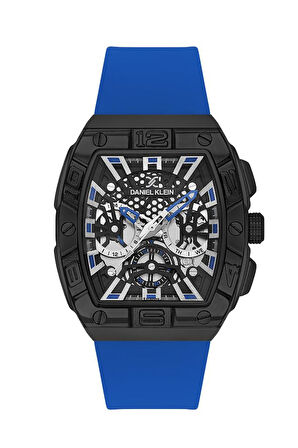 Daniel Klein DK.1.13757-3 Exclusive Dikdörtgen Kasa Tüm Fonksiyonları Aktif 5 ATM Suya Dayanıklı Silikon Kordonlu Mavi Erkek Kol Saati