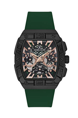 Daniel Klein DK.1.13757-4 Exclusive Dikdörtgen Kasa Tüm Fonksiyonları Aktif 5 ATM Suya Dayanıklı Silikon Kordonlu Yeşil Erkek Kol Saati