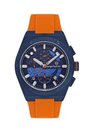 Sergio Tacchini ST.1.10449-3 Silikon Kordon Fonksiyonlar Aktif Suya Dayanıklı Turuncu Renk Erkek Kol Saati