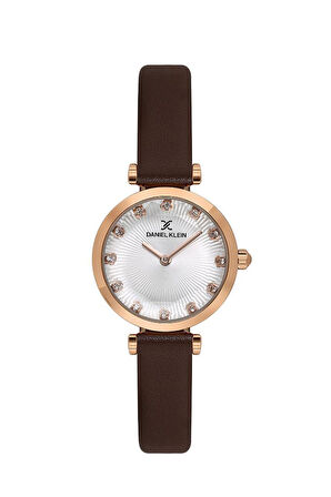 Daniel Klein DK.1.13919-5 Taşlı Tasarım Deri Kordon Metal Kasa 3 ATM Suya Dayanıklı Kahverengi Renk Kadın Kol Saati